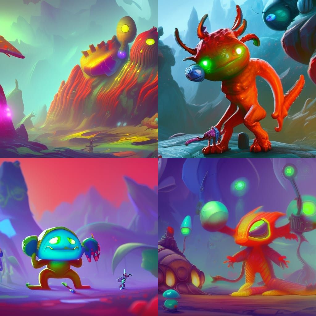 Colorful Cartoon Aliens in Fantasy Concept Art