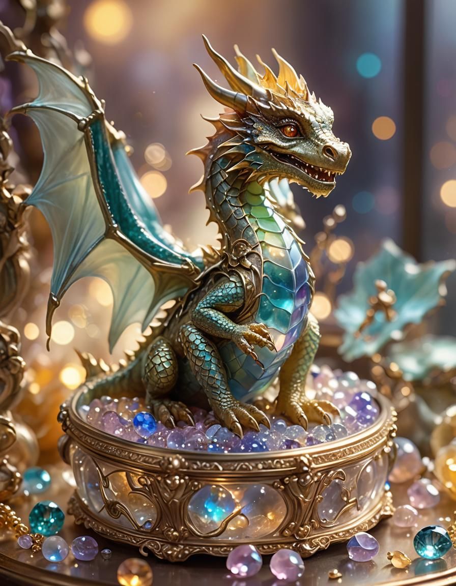 Miniature Dragon in Glowing Jewelry Box