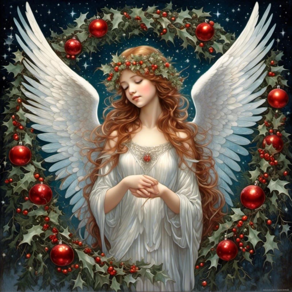 Beautiful Christmas Angel with Starry Sky
