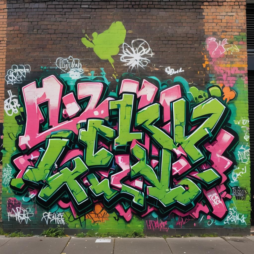 Vibrant Funk Art Street Mural in Electric Green