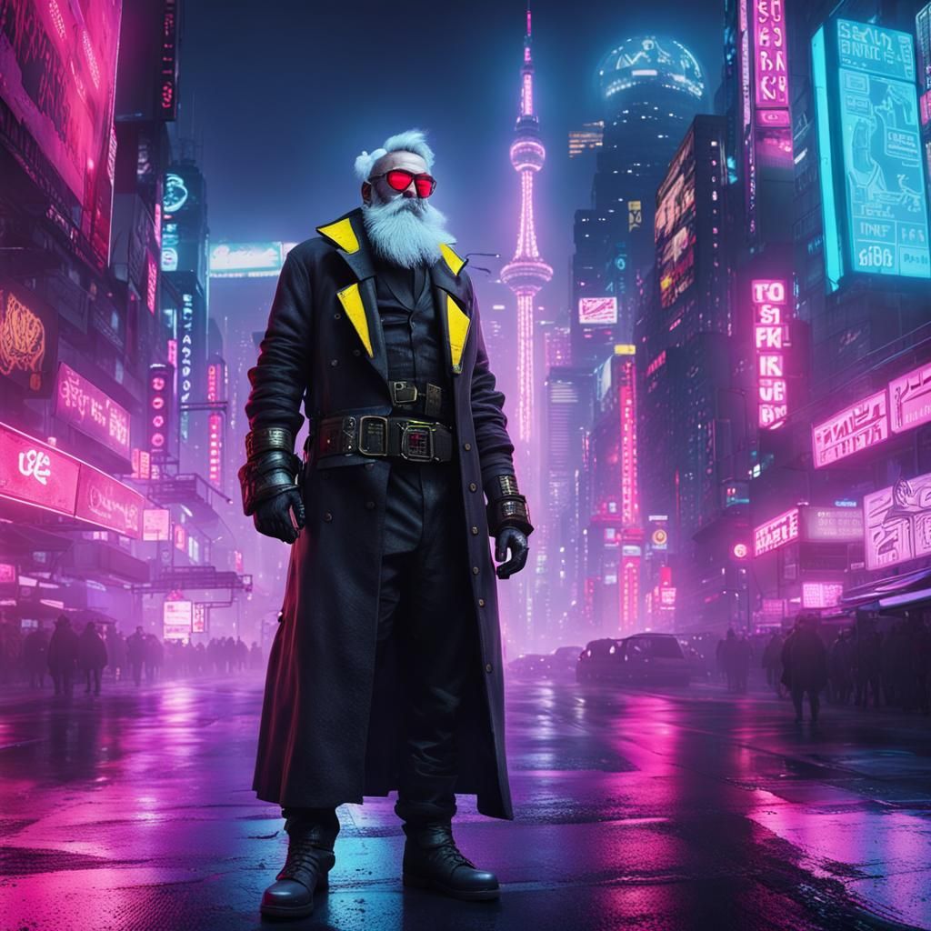 Steampunk Santa in Future Tokyo: Cyberpunk Style