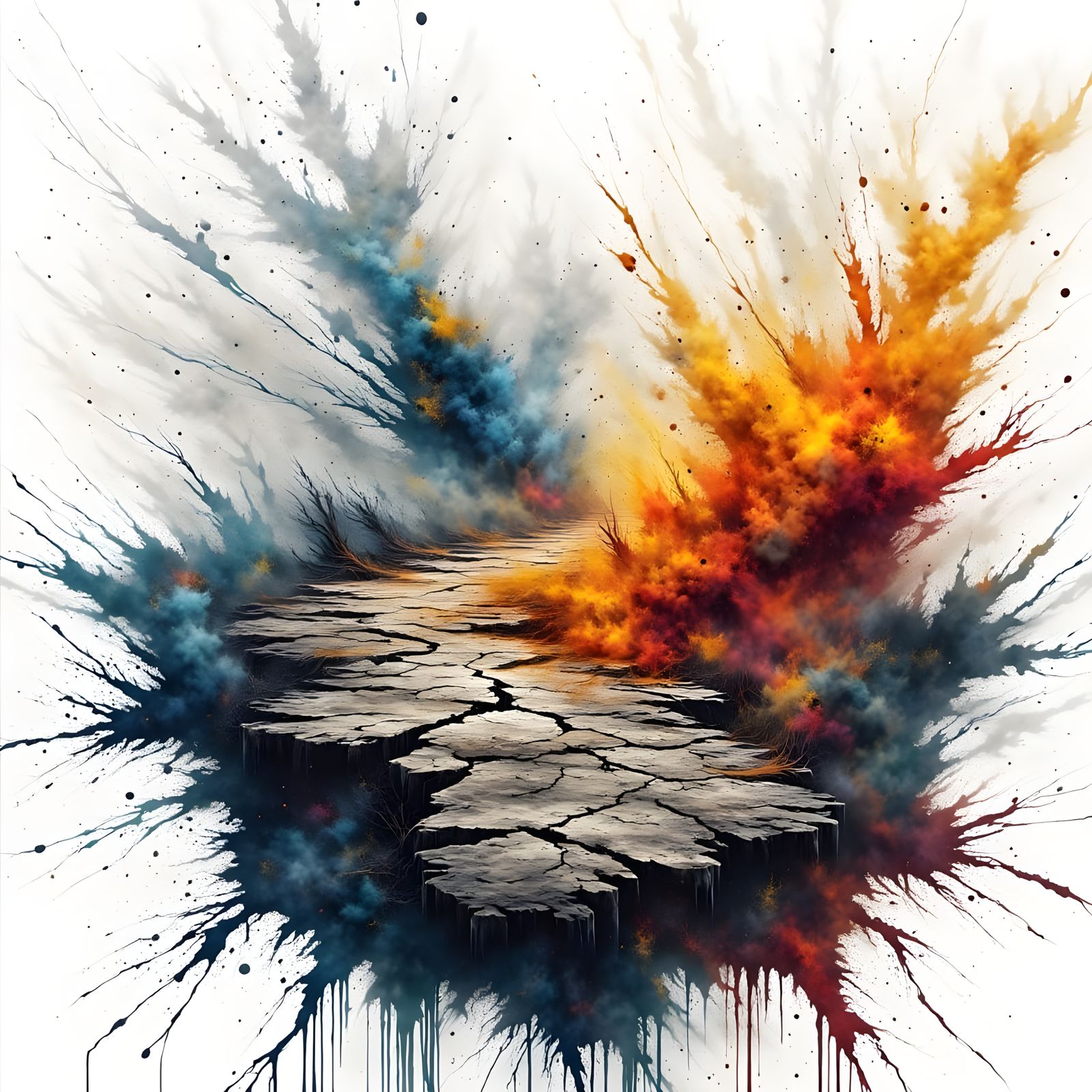 Dry Landscape Masterpiece in Vibrant Splatter Style