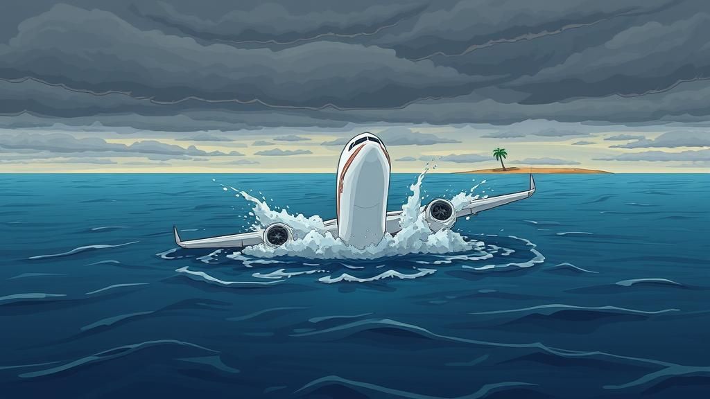 Airplane Crash into Ocean in Simpsons Style