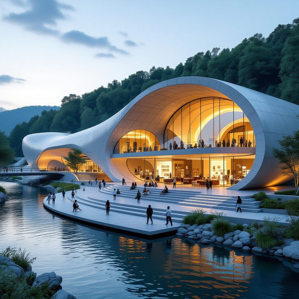 Modern Tunnel Complex with Riverfront Amphitheater