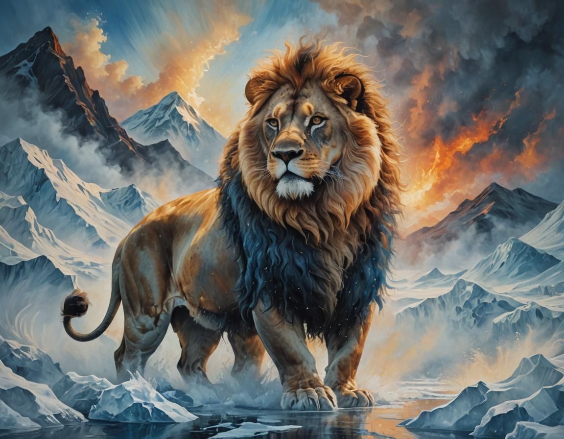 Majestic Lion in Volcanic Harmony