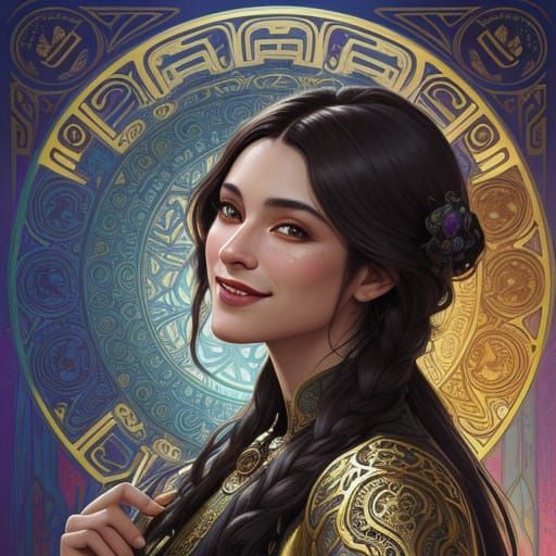 Ethereal Art Nouveau Goddess Savoring Rich Chocolate