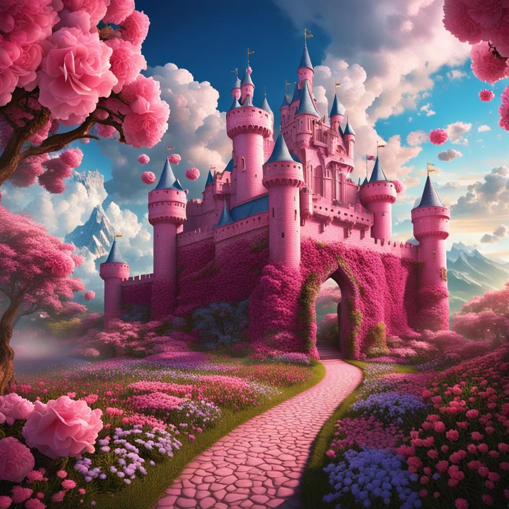 Pink Castle Fantasy Art in Detailed Matte Painting