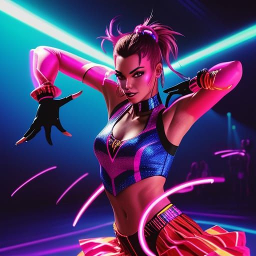 90s Female Dancer in Neon Light Digital Painting