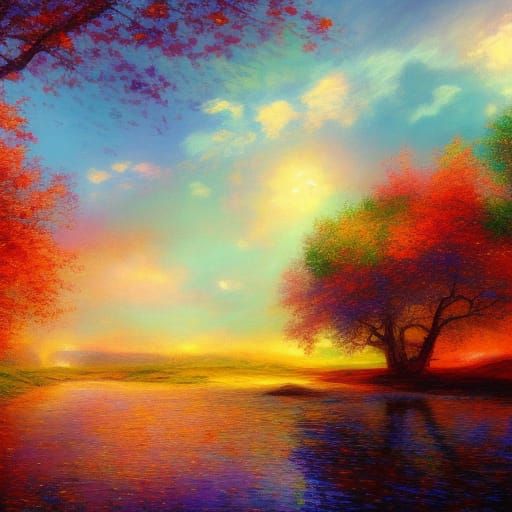 Impressionistic Landscape Painting in Vibrant Colors