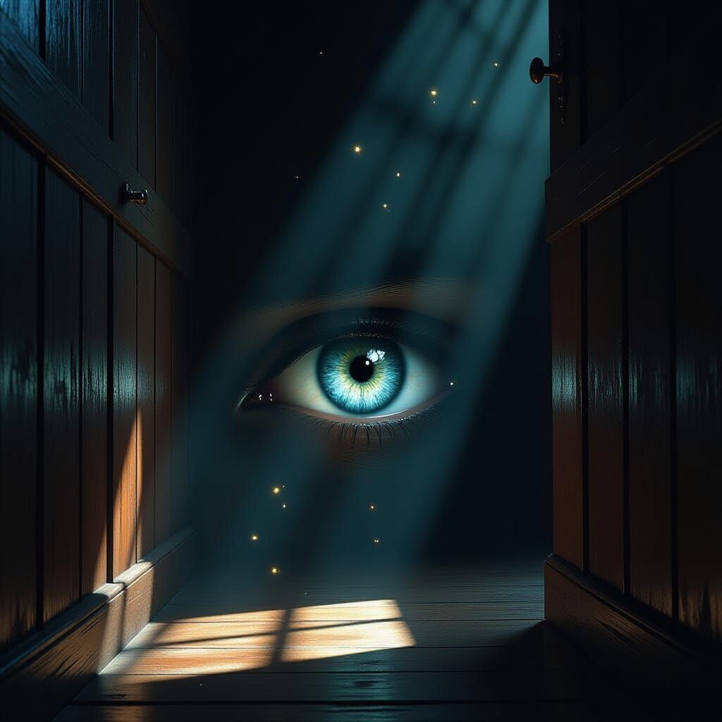 Luminous Eye in Dark Prayer Closet, Hyperrealistic Digital P...