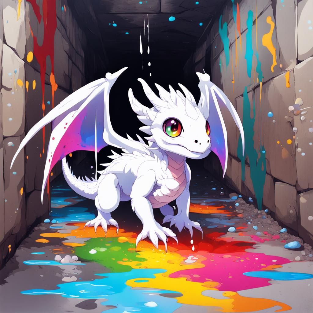 Cute White Dragon Plays in Dungeon: Anime Art