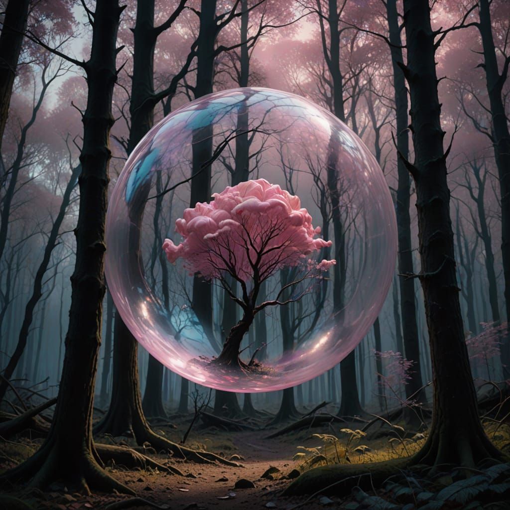 Surreal Pink Gum Bubble Emerges from Woods in Moody Cinemati...