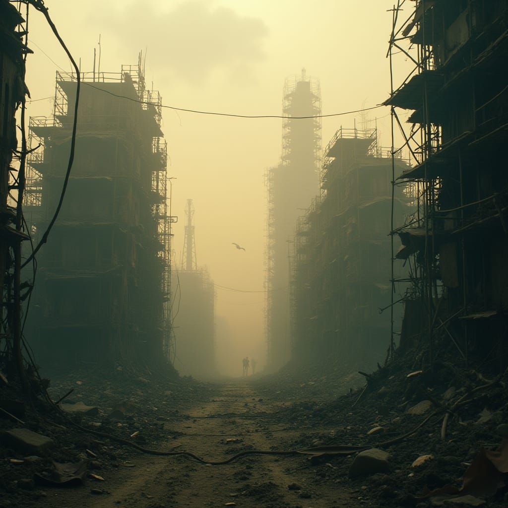 Post-Apocalyptic Cityscape in Cinematic Film Style