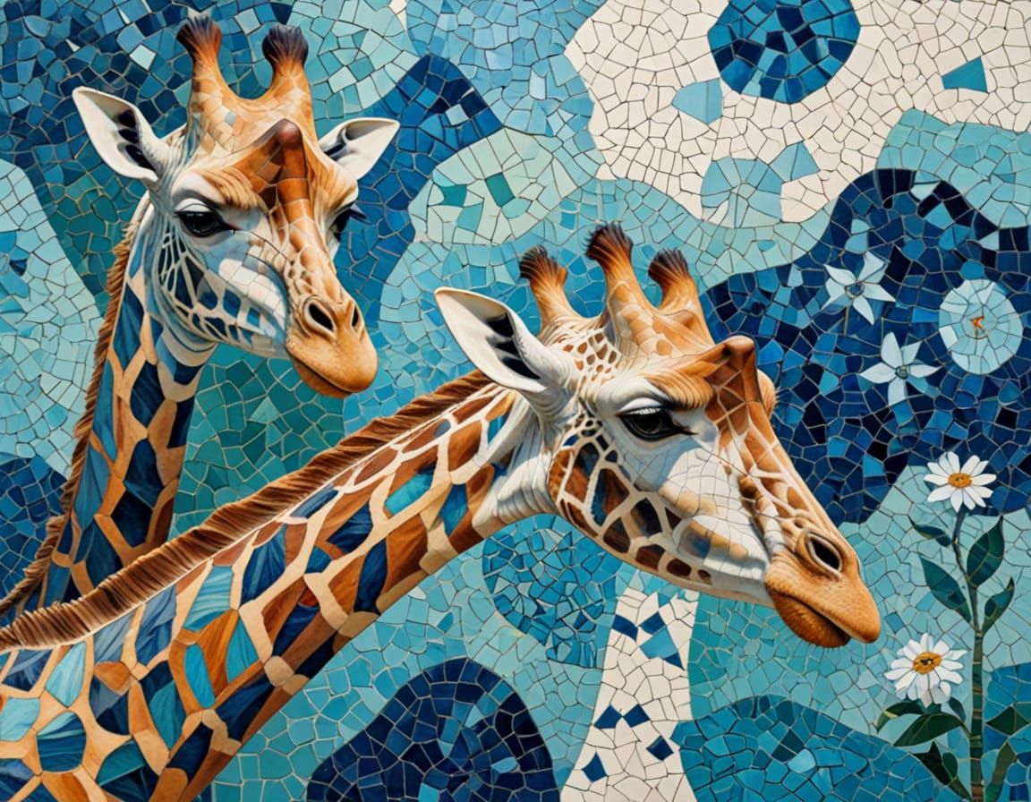 Surreal Giraffe in Whimsical Mosaic Style