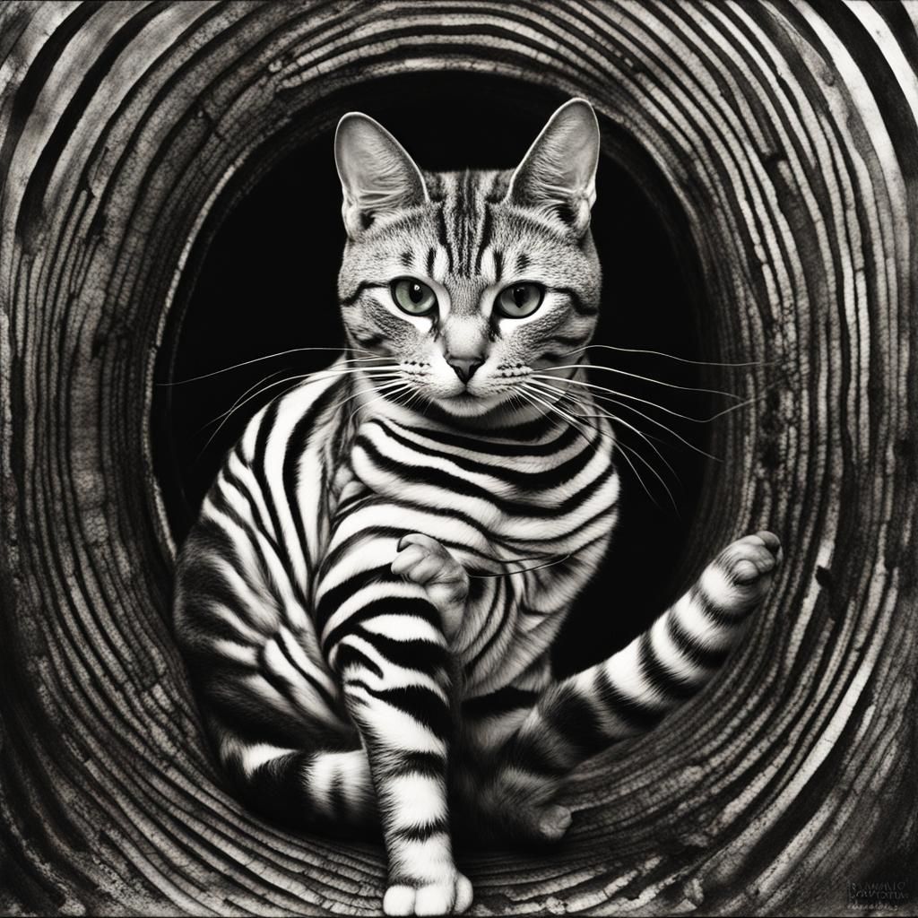 Striped Cat in Dreamlike Surreal Dark Fantasy