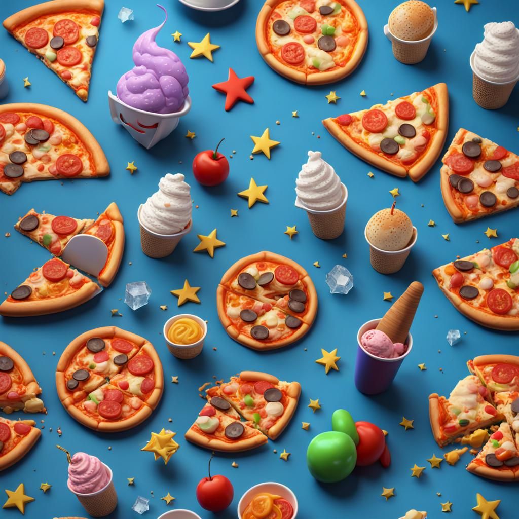 Stars, Moon, Pizza, Ice Cream as 3D Digital Art