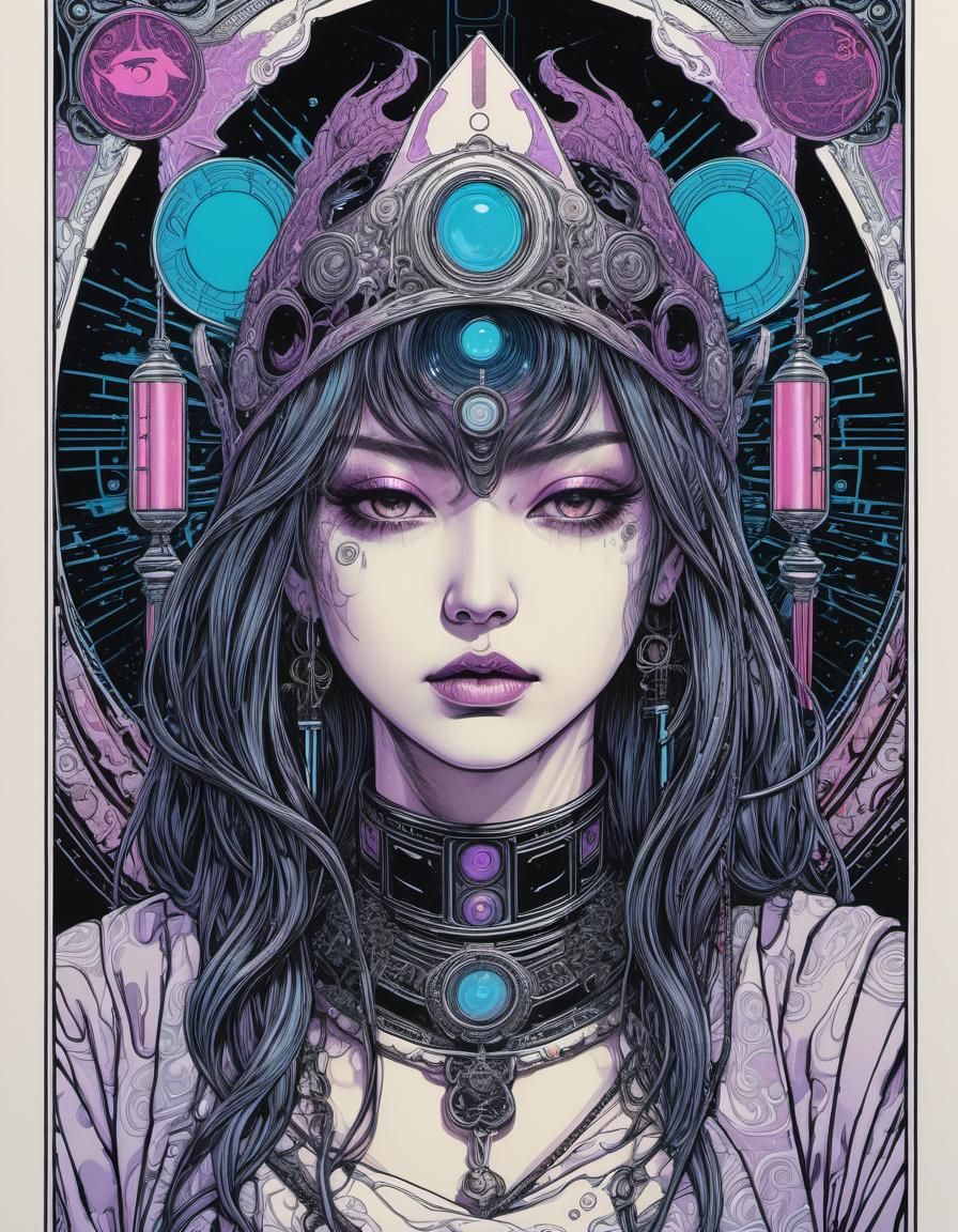 Cyberpunk Tarot Card Illustration with Ray Tracing