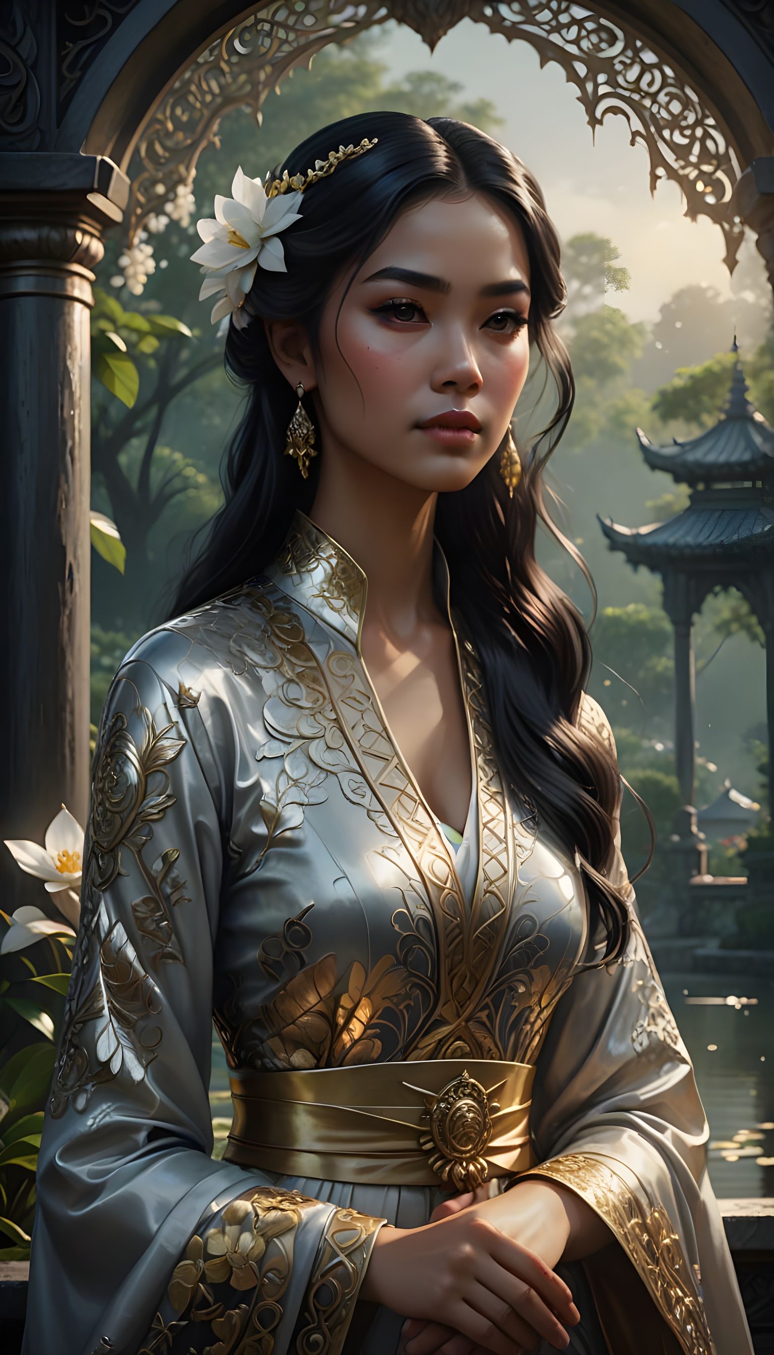 Serenely Seated Goddess in Traditional Kebaya