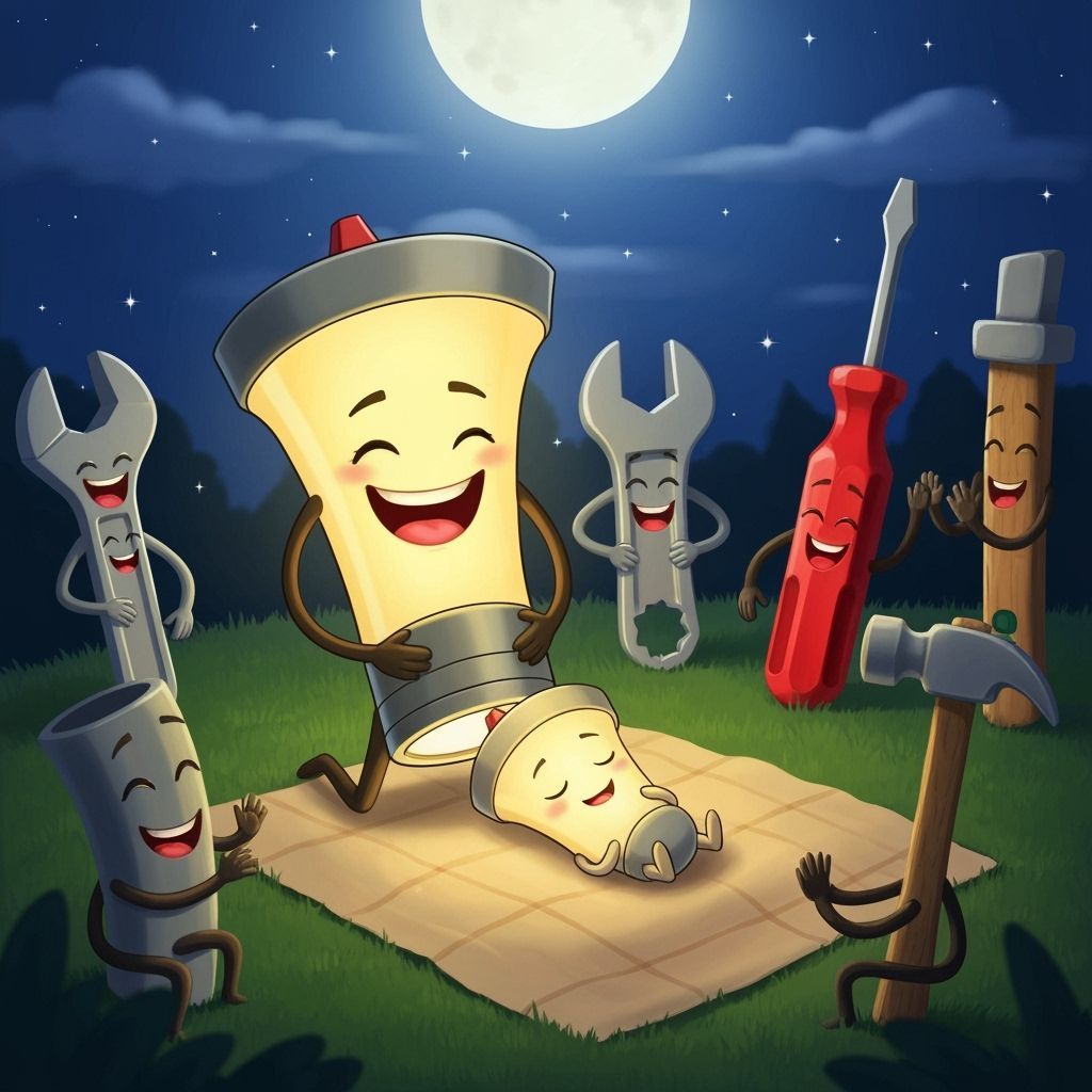 Anthropomorphic Flashlight Giving Birth Under the Moon