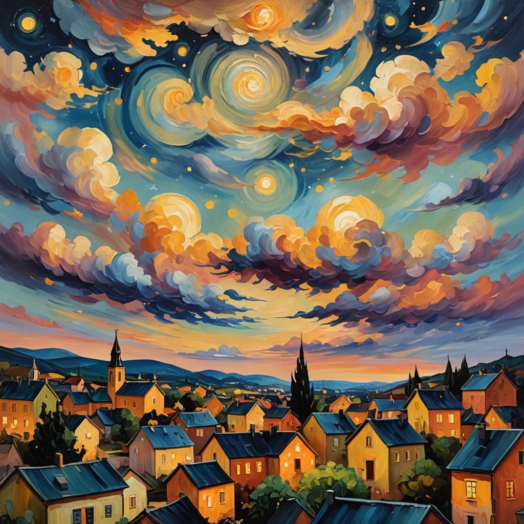 Swirling Starry Night Sky Oil Painting
