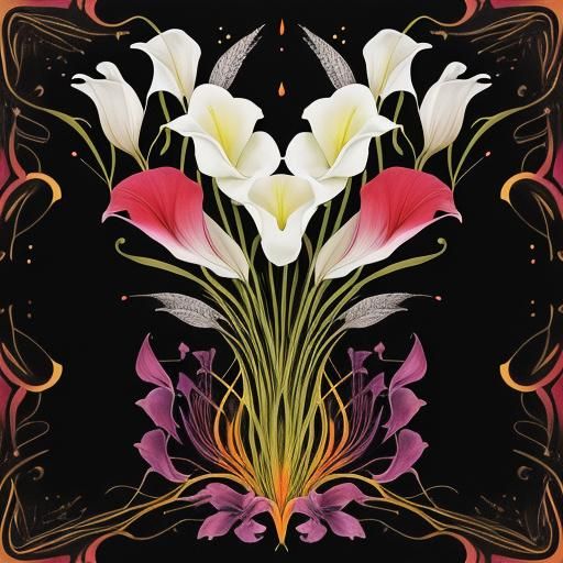 Surreal Calla Lilies Illustration on Dark Background
