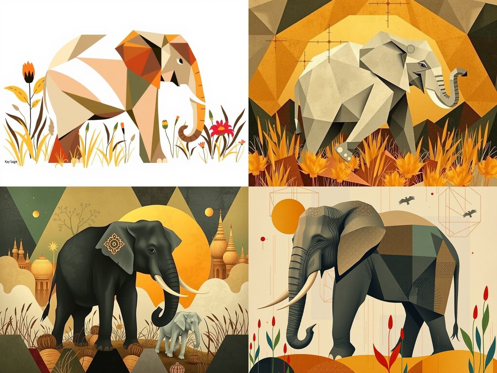 Elephant in Thai Harvest: Geometric Expression