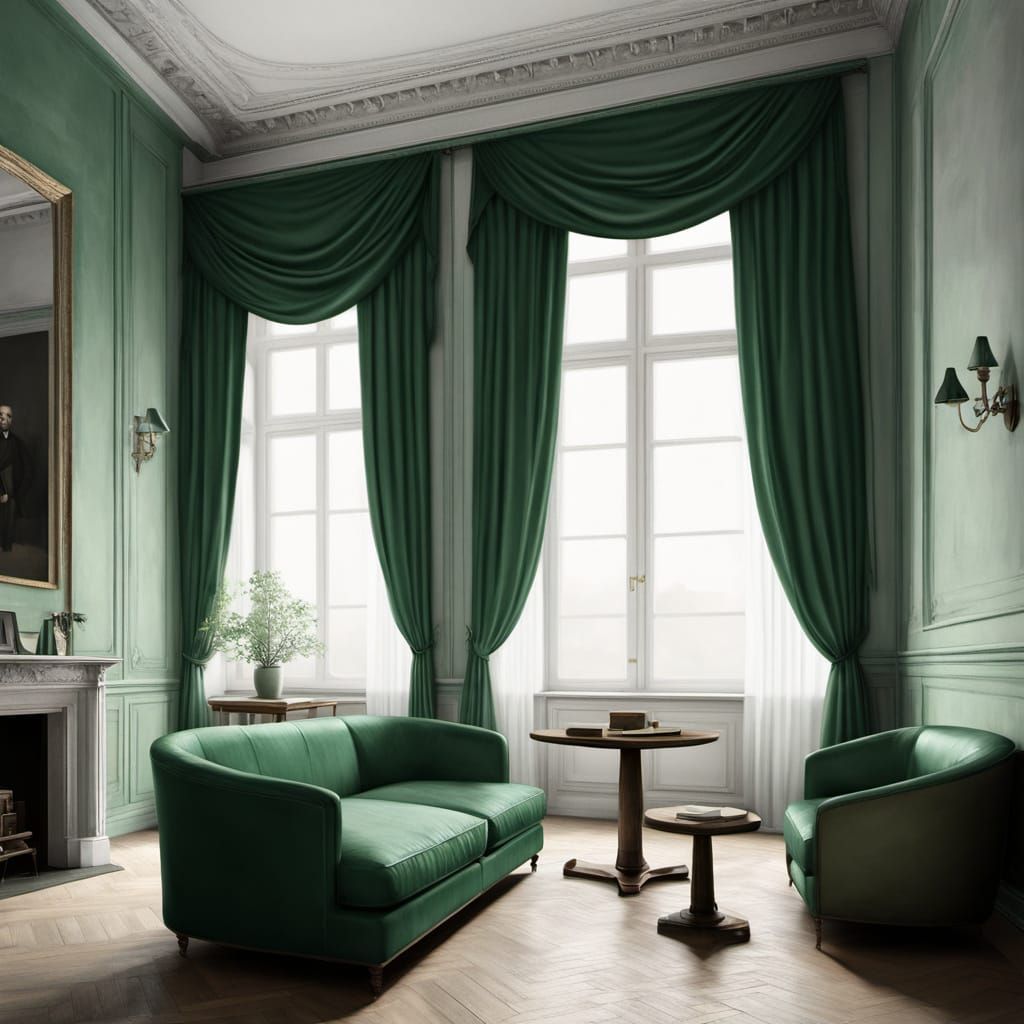 Vilhelm Hammershøi
Muted emerald library room - minimalistic...