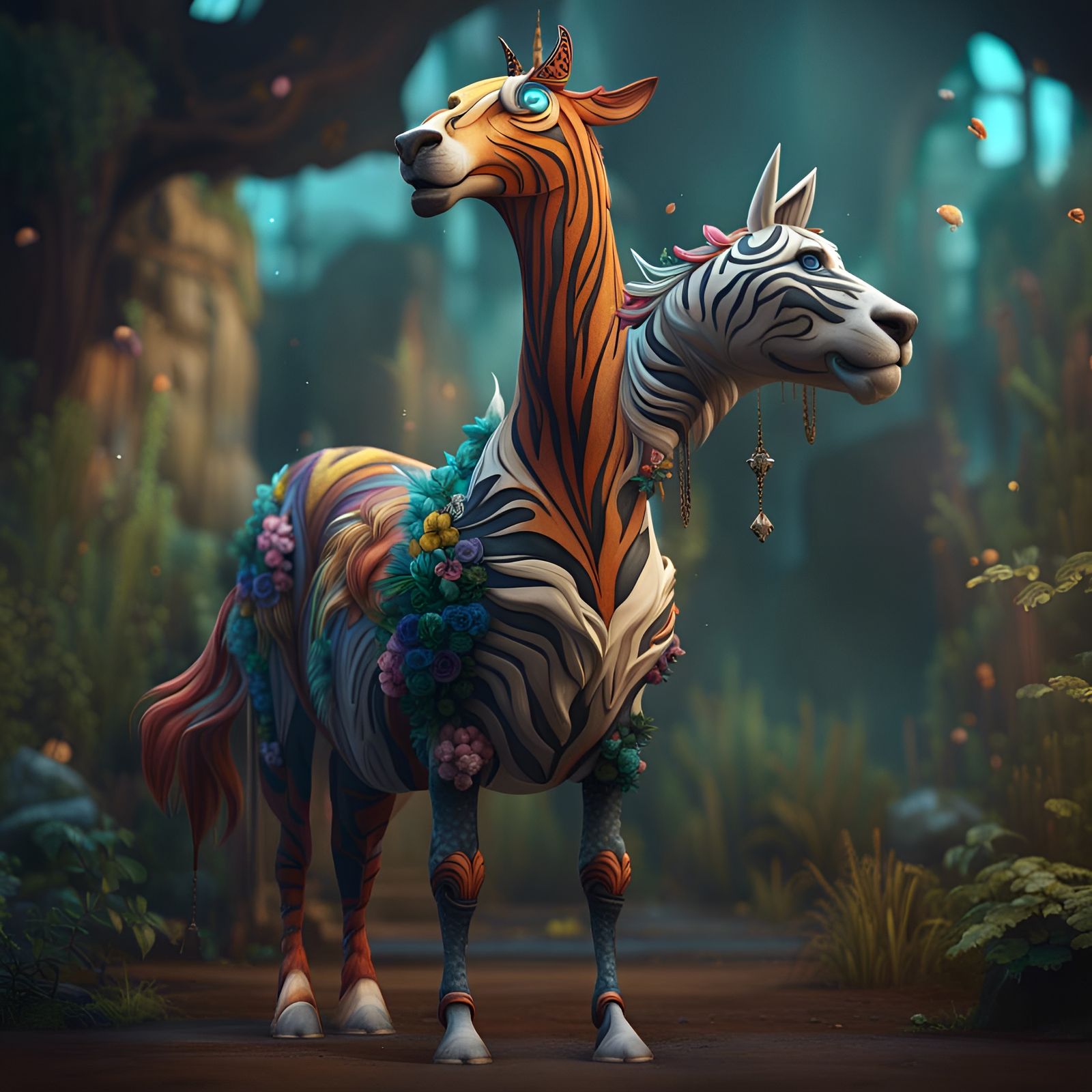 Fantastical Horse-Lion-Tiger-Unicorn Hybrid Creature