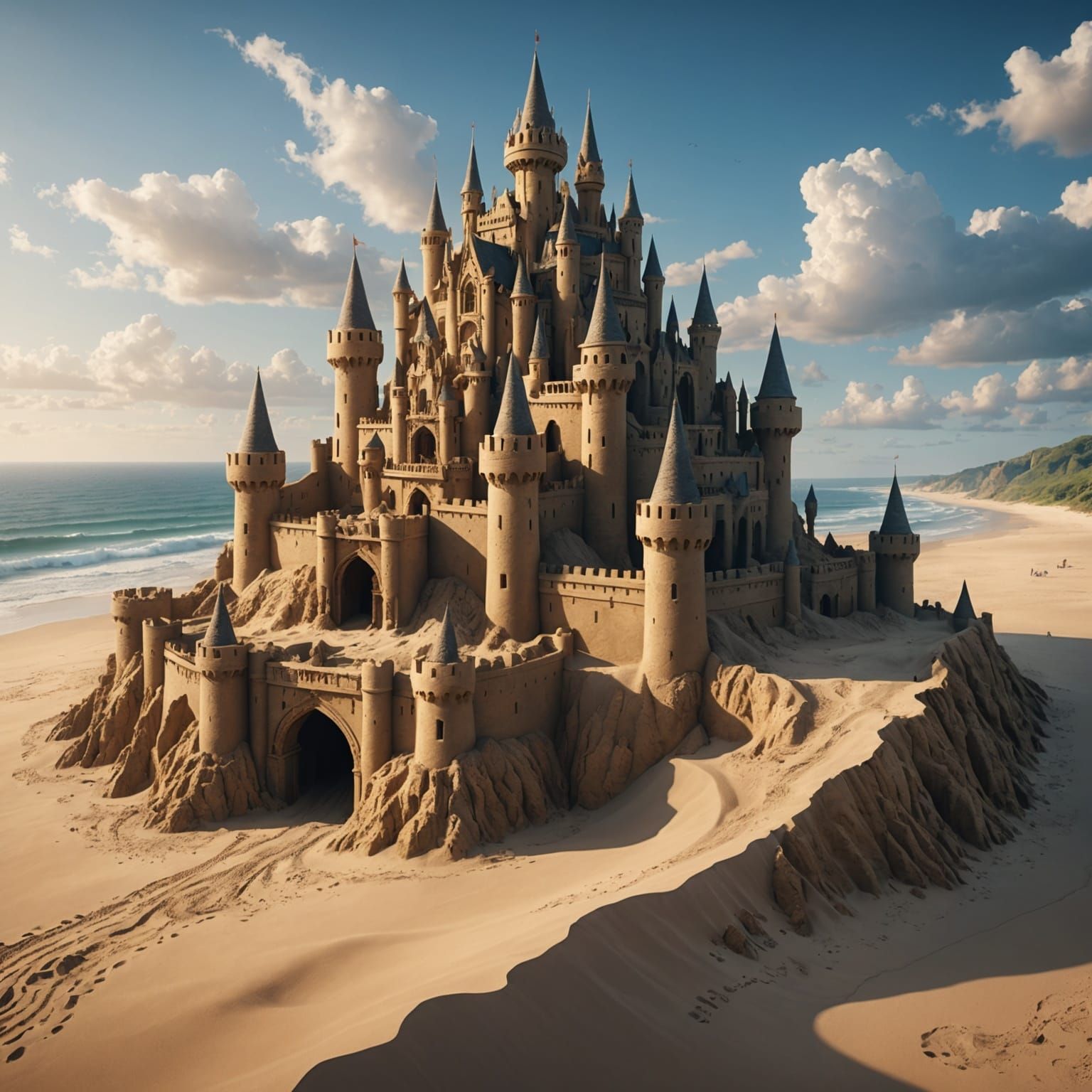Majestic Sandcastle on a Beach, Epic Digital Painting