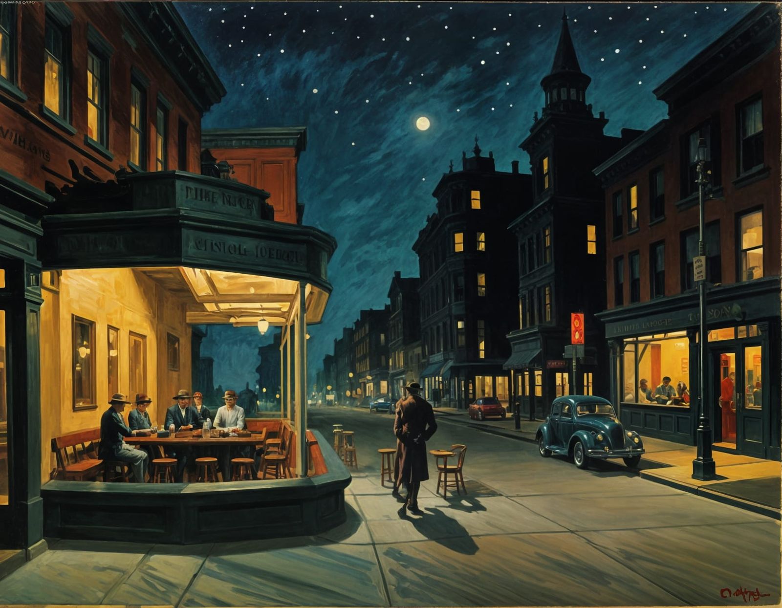 Night Cafe in Edward Hopper Style