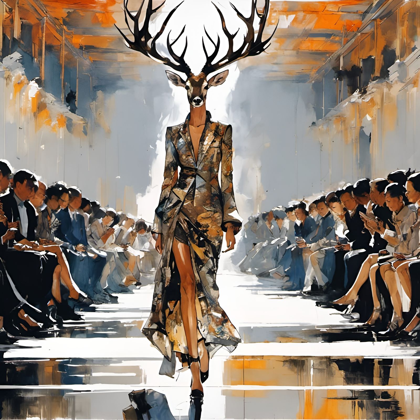 Gazelle Struts Runway: Detailed Ink and Paint Art