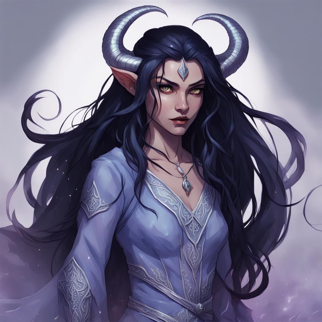 Tiefling Warlock with Flaming Dagger, 3D Render