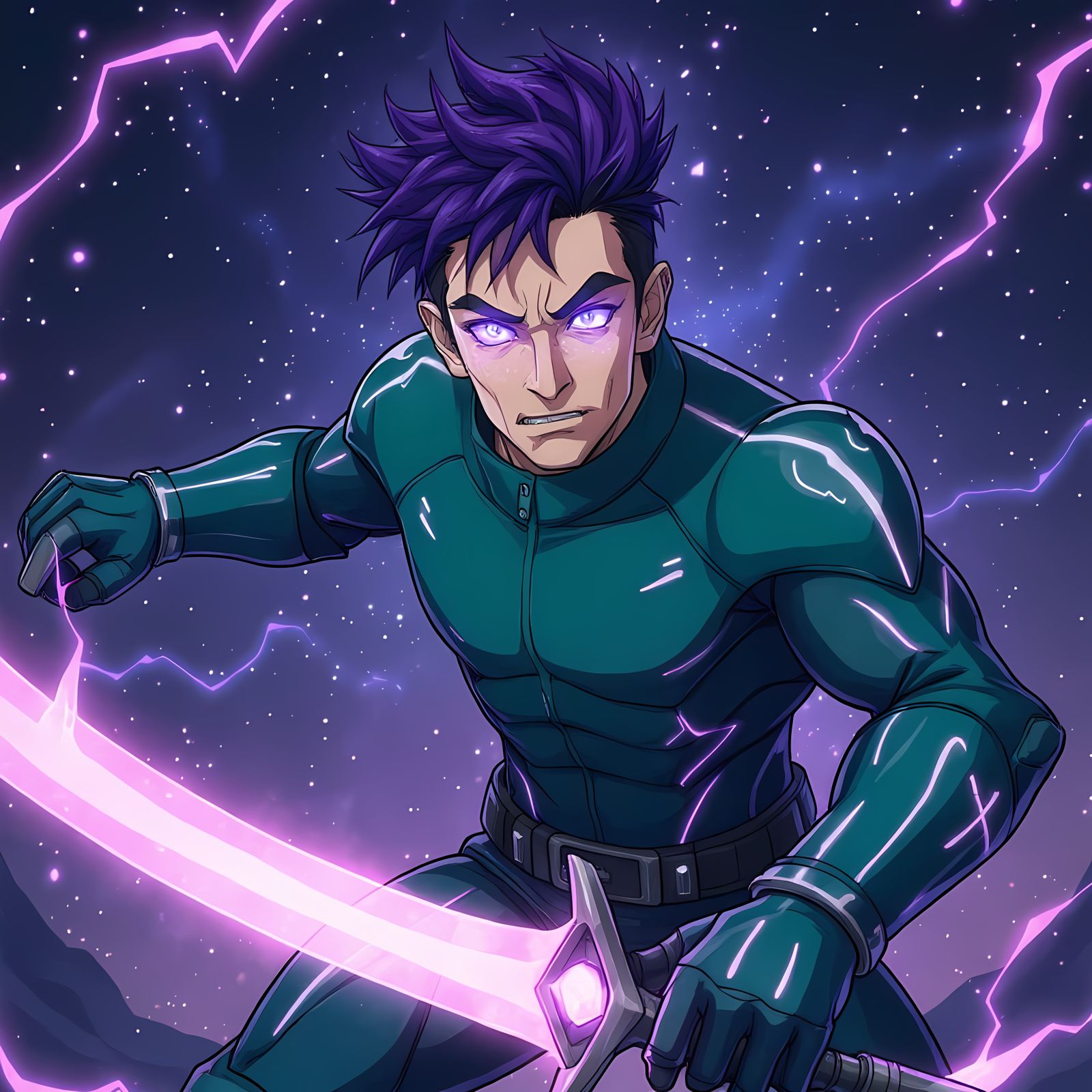 Epic Anime Superhero with Cosmic Powers