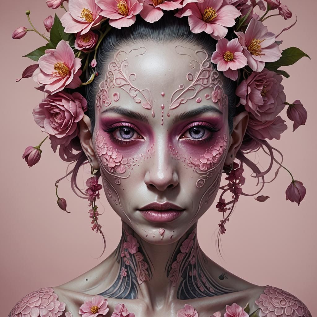 Flower-Skinned Alien Girl Portrait in Detailed Matte Paintin...