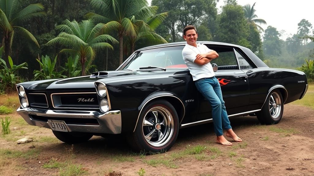 1965 Black GTO with Racing Stripe and Muscle Man