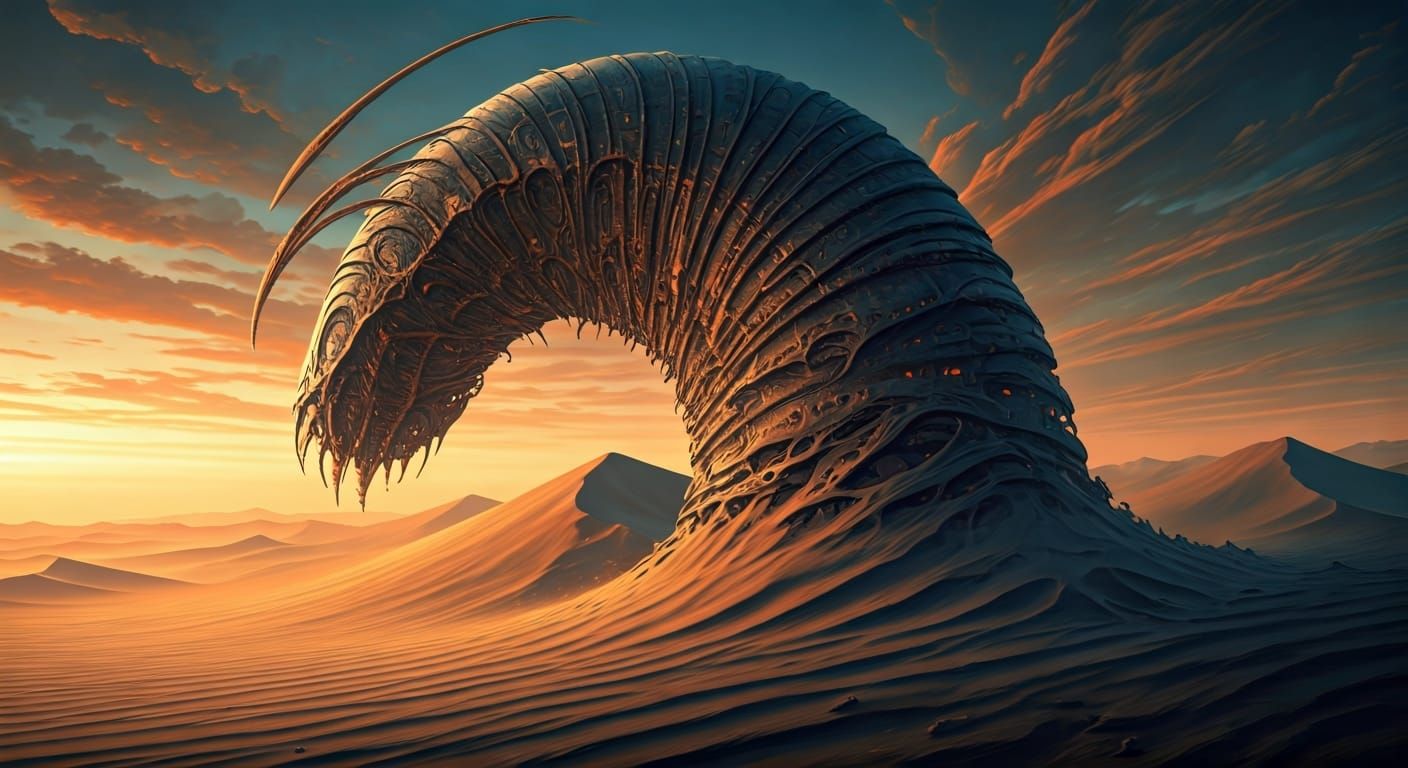 Sandworm Emerges: Surreal Biomechanical Art in Desert