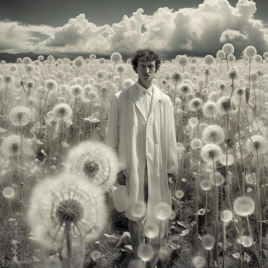 Ghostly Young man , beautiful, infrared photography ,clothed...