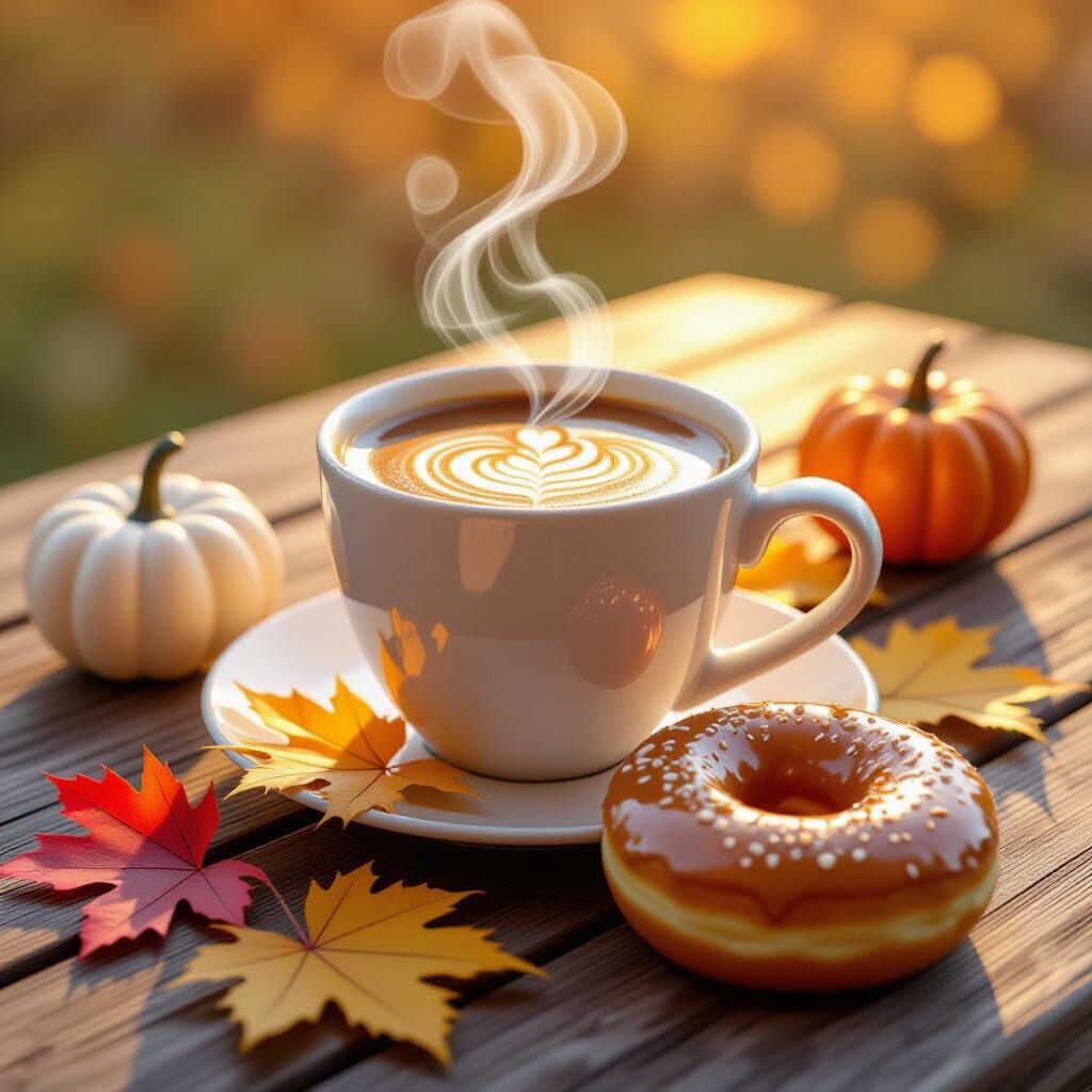 Autumn Coffee Still Life in Pop Art Style