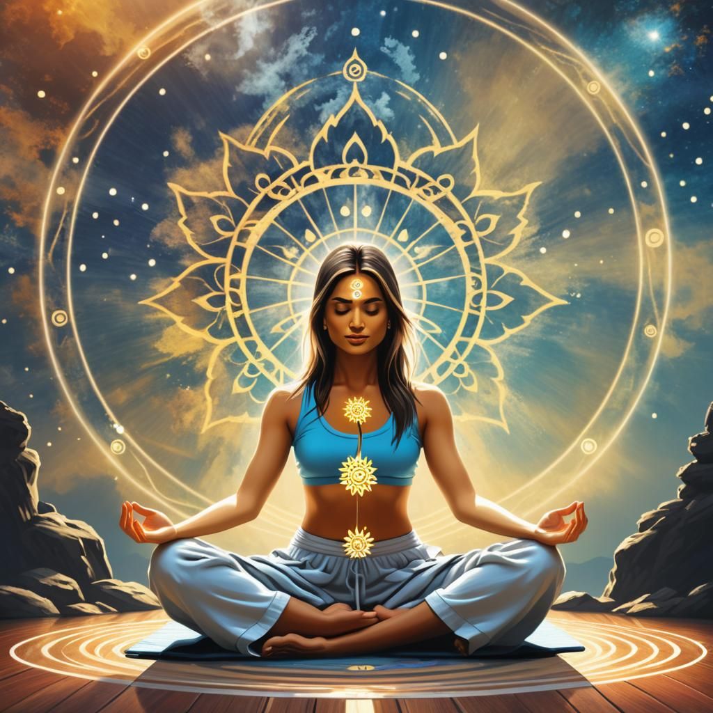 Meditating Girl in Nirvana Against Circle Backdrop