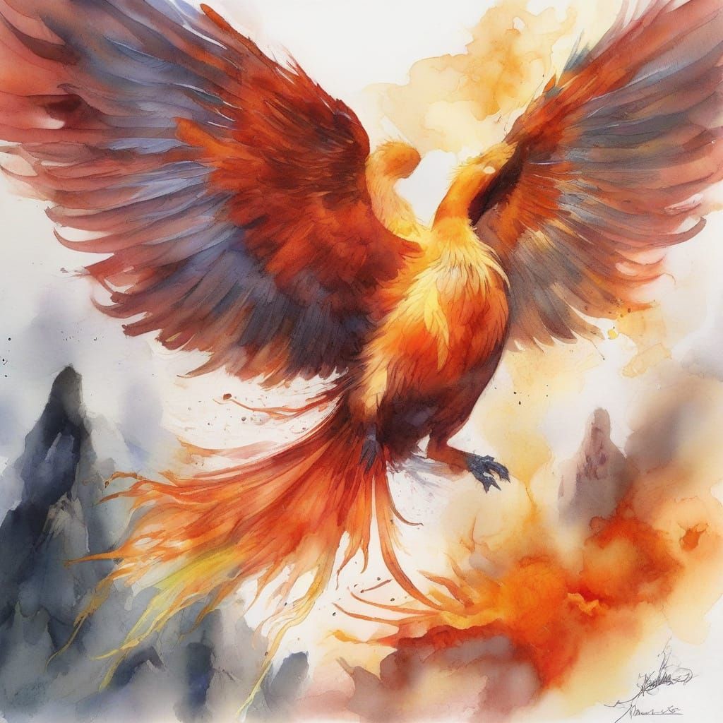 Fantasy Phoenix in Vibrant Watercolour Style