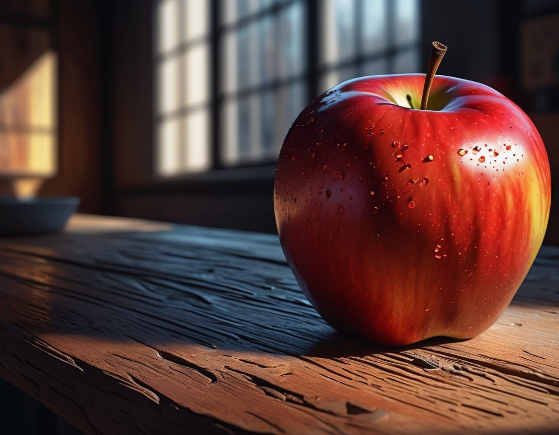 Vibrant Red Apple in Warm, Golden Light