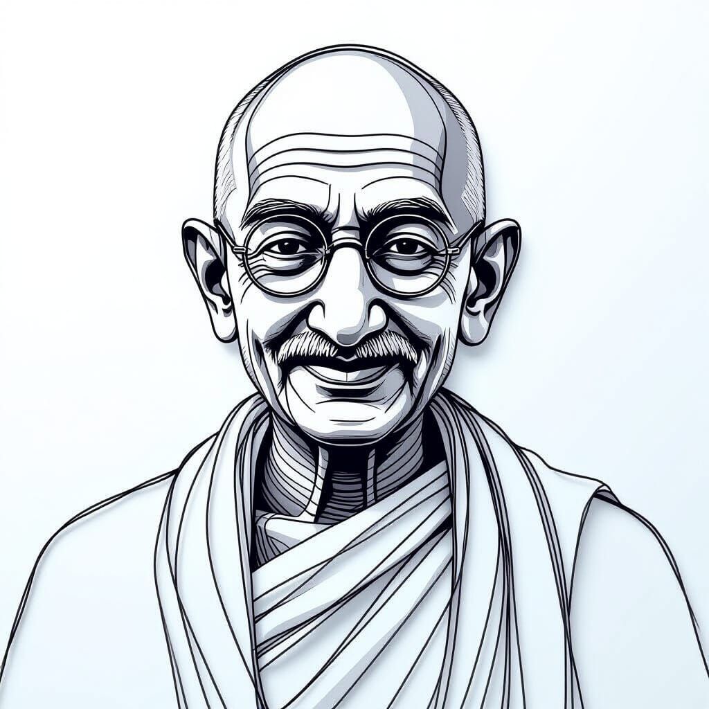 Mahatma Gandhi Portrait in Minimalist Wire Art Style