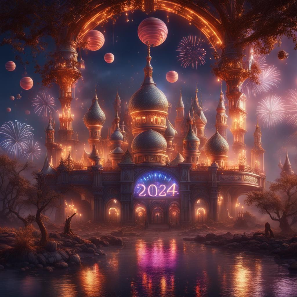 Festive 2024 New Year Celebration in Detailed Matte Painting