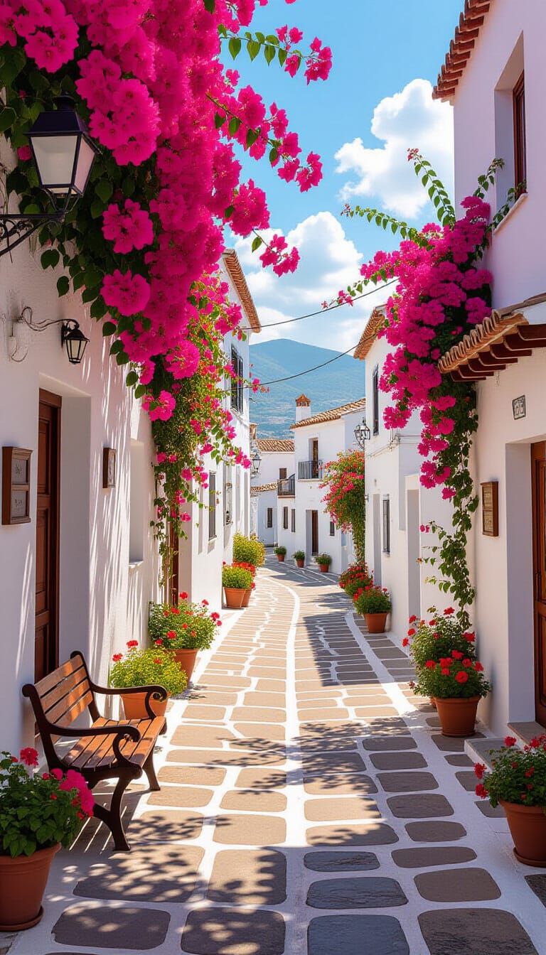 Sunny Mediterranean Street in Impasto Style