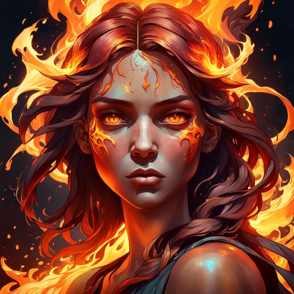 Fiery Woman Portrait in Hyperdetailed Style