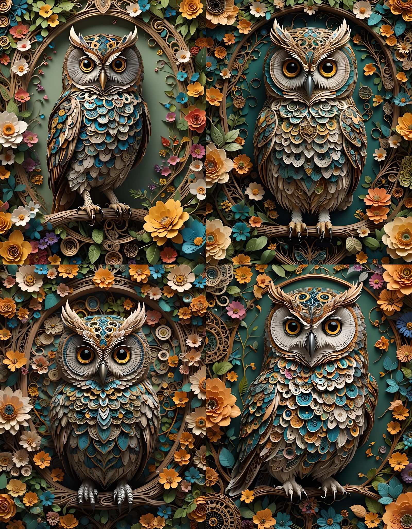 Fibonacci Owl in 3D with Zentangle Backdrop