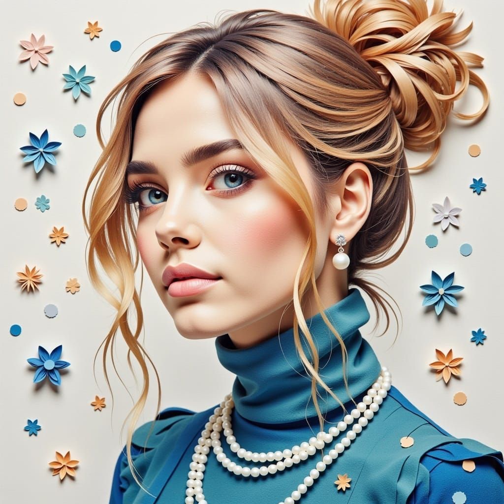 Whimsical Portrait of a Beautiful Curvy Woman in a Rich Mosa...