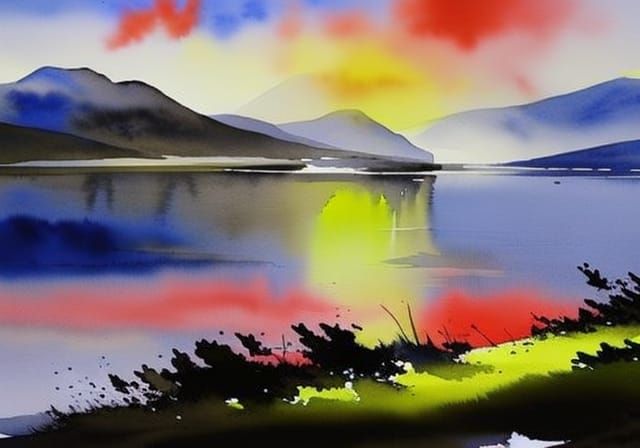 Watercolor Landscape Painting with Wide Brushstrokes