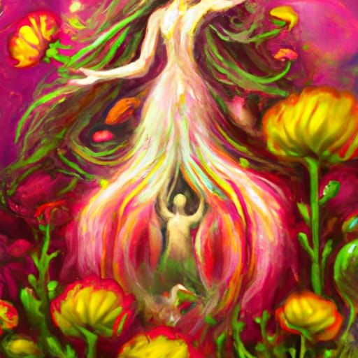 Blooming Flower Rooted in Woman: Fantasy Art