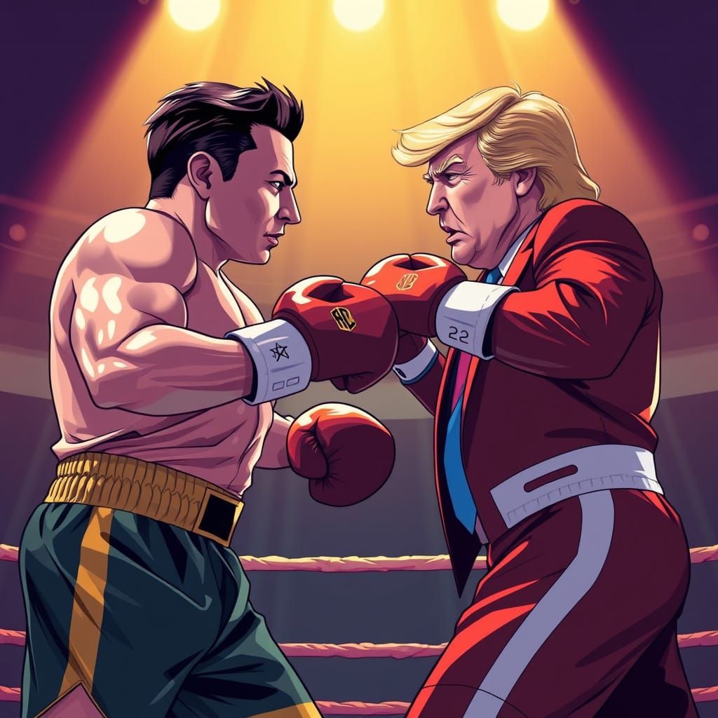 Musk vs Trump Boxing Match in Manga Style